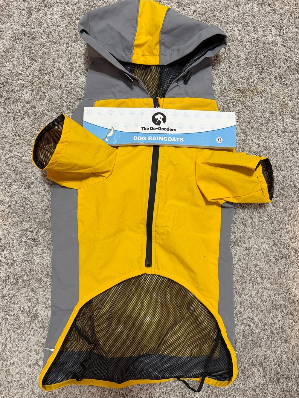 The Do-Gooders Dog Raincoat Yellow & Gray Dog- XL